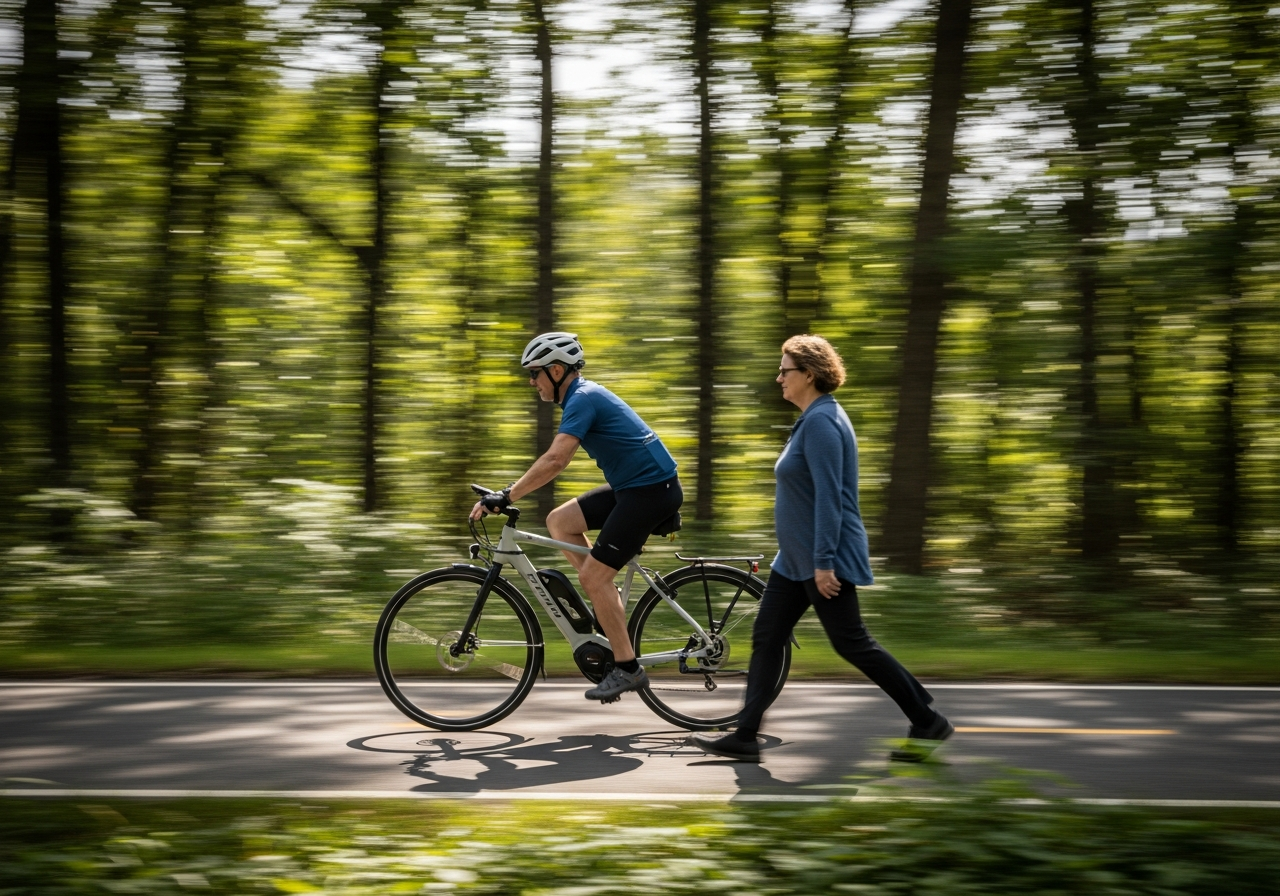 The highest-injury collision pattern on shared paths is an e-bike overtaking a pedestrian from behind without warning at speed.