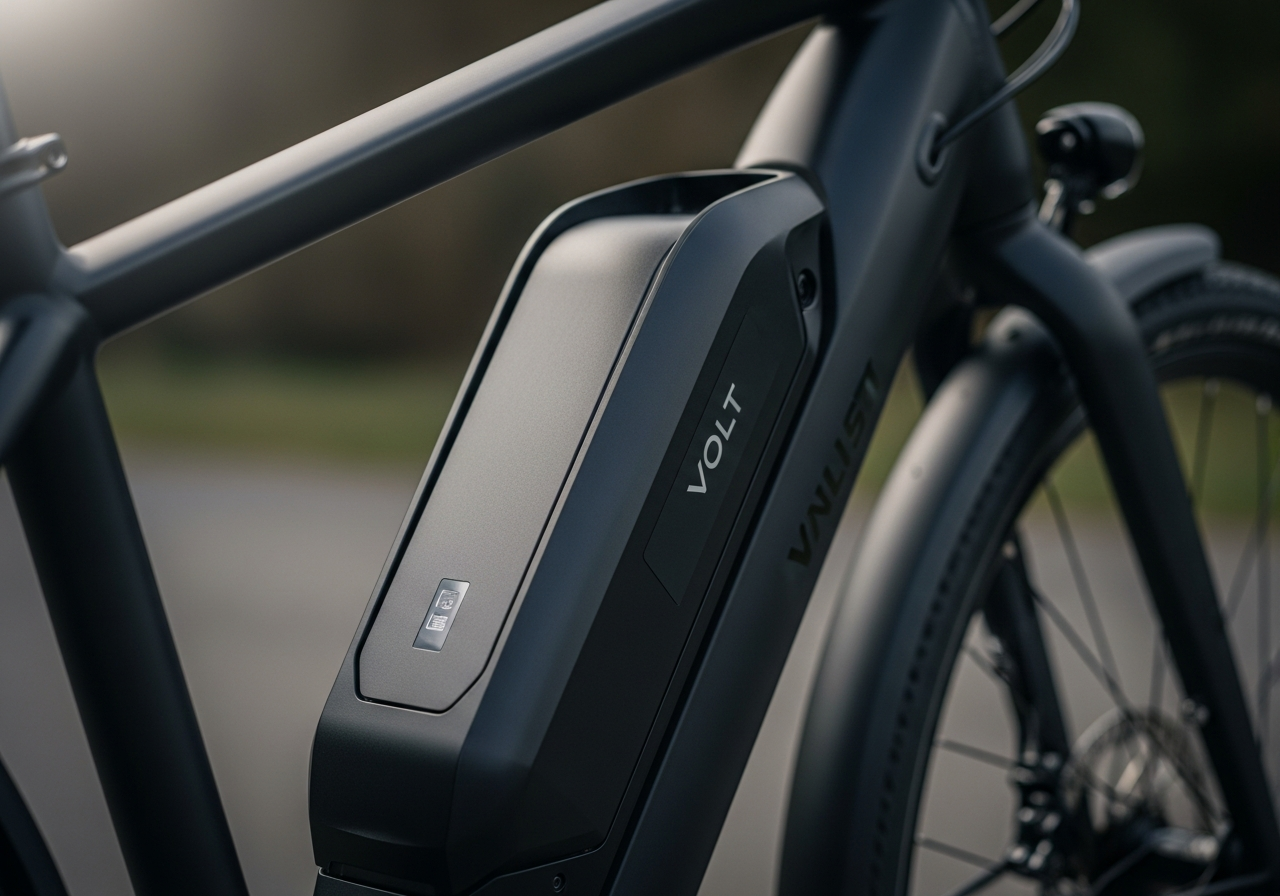 A large integrated battery pack inside the downtube of an electric bike